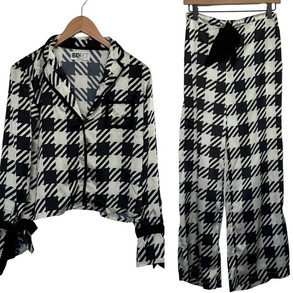 Beach Riot Pajama Set Black White Houndstooth Size S